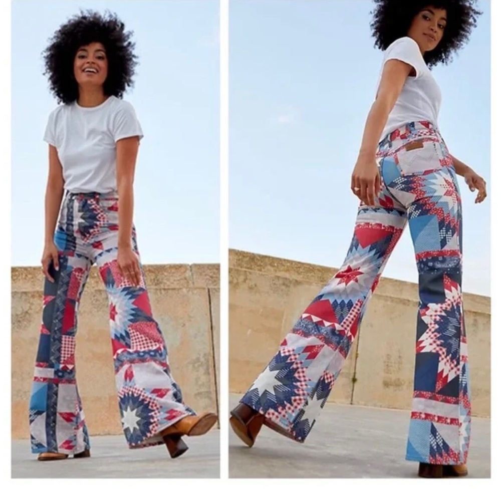 NWT Wrangler x Free People Wanderer 622 Patchwork Quilted Flare Jeans